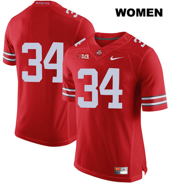 Ohio State Buckeyes Women's Owen Fankhauser #34 Red Authentic Nike No Name College NCAA Stitched Football Jersey TB19F24WT